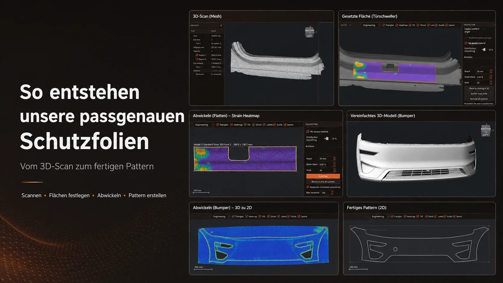 So entstehen unsere passgenauen Schutzfolien für deinen Tesla – vom 3D-Scan zum fertigen Pattern